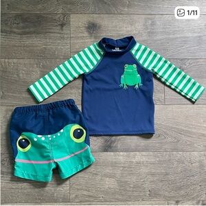 Baby Boden Frog 6-12m Swim Rashguard and Swim Trunks Set